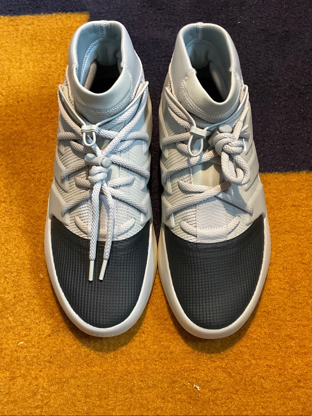 adidas Light Gray and Black High-Top Sneakers fear god edition